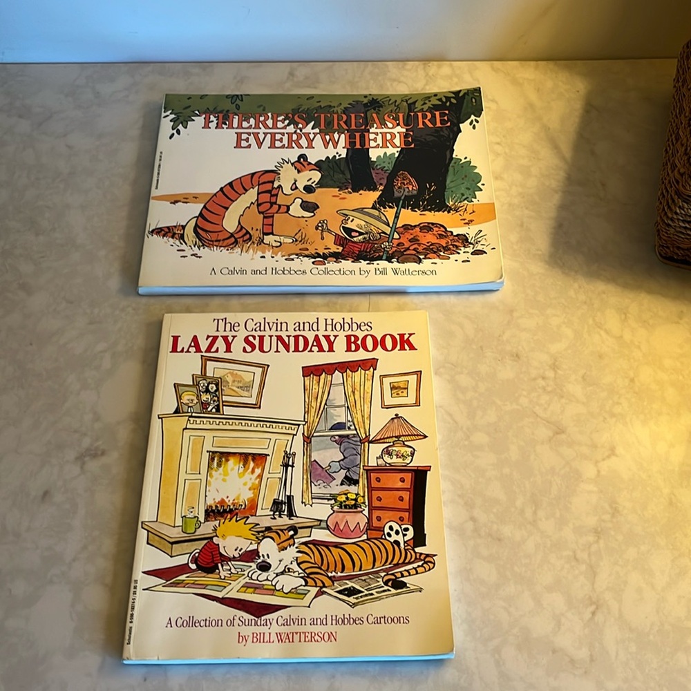 Calvin Hobbes books.  Two Vintage 80’s and 90’s soft cover by Bill Watte…